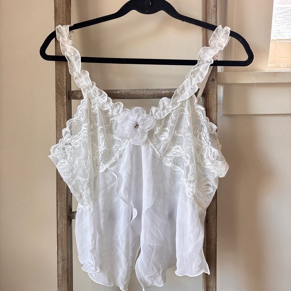 Vintage Y2K Fantasy Lingerie White Lace Blouse